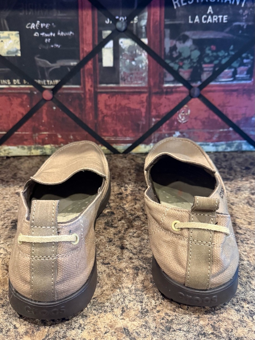 Crocs Men's Walu Beige Canvas Slip-On Loafers. Size 12. - Picture 4 of 7